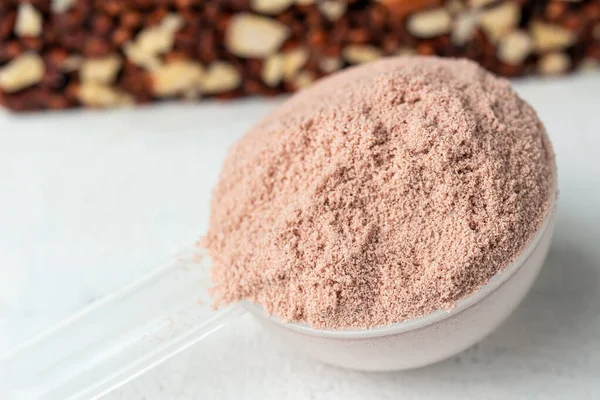 Scoop Whey Soy Protein Isolate White Table Close View — Stock Photo, Image