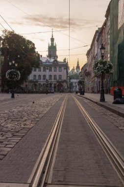 Lviv, tarihi ilçe, harika sunrise