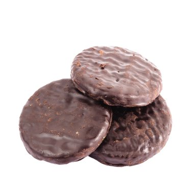 Beyaz arka plan üzerinde izole üç tatlı çikolata kurabiye