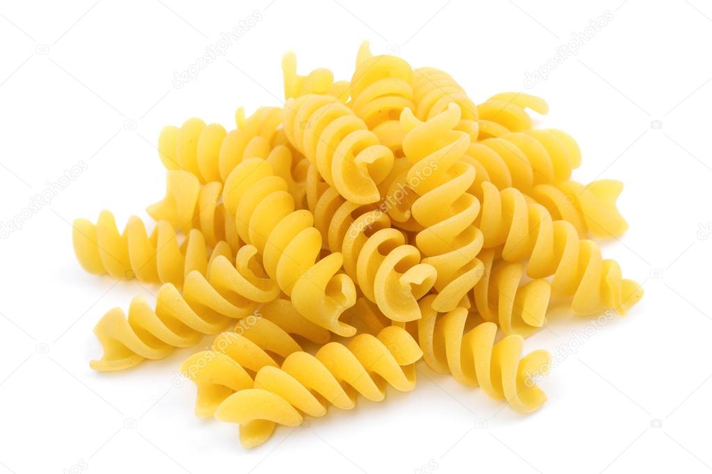 Italian pasta, spiral shaped, isolated on white background