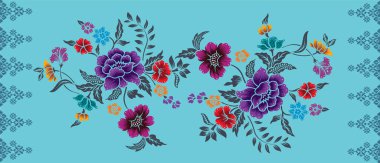 Batik çiçeği Songket geleneksel tasarım arka planı. Kusursuz desenli nakış kumaşa işlenmiş.. 