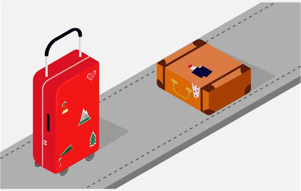 Çok renkli bavul, valiz taşıma çantası. İzometrik. Turizm konsepti..