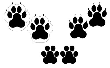 Pençe izleri. Logo İzole Vektör İllüstrasyonunu Beyaz arkaplanda Siyah olarak Ayarla.