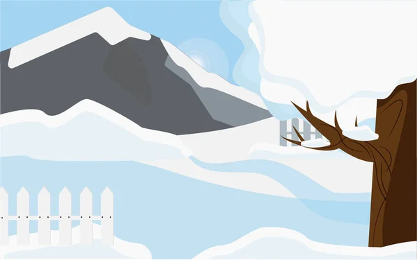 Paisaje invernal.Montañas en la nieve.Árbol solitario cubierto de nieve — Archivo Imágenes Vectoriales