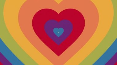 Gökkuşağı renginde kalp şekilleri uçuşuyor. Döngülü animasyon. Klasik konsept. LGBT sembolü.