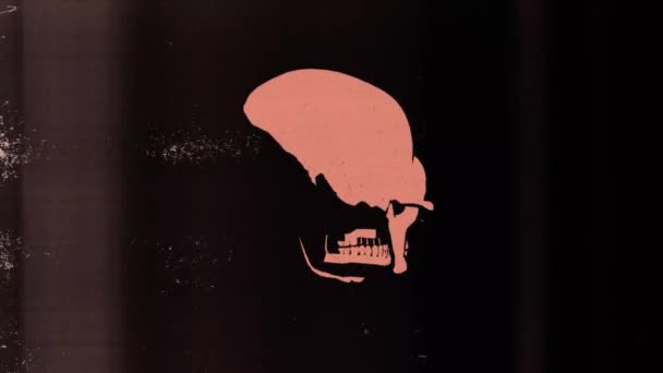 Orange Rotating Human Skull Black Background Photocopy Paper Texture Look — Stock Video