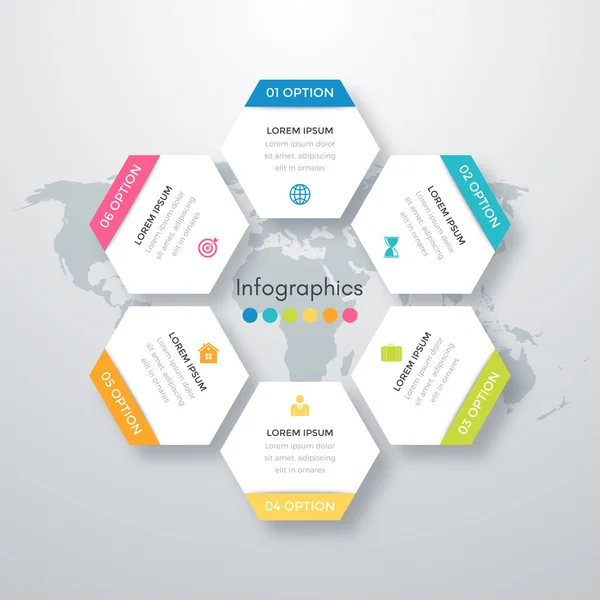 Vektor Illustration Infografik sechs Optionen. — Stockvektor