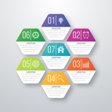 Vektör çizim infographics yedi altıgenler