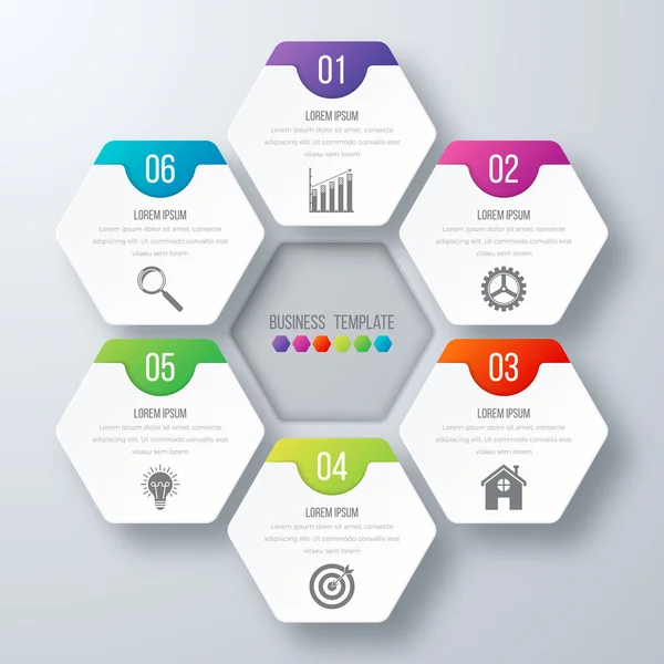 Vector illustratie infographics zes opties. — Stockvector