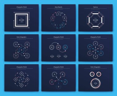 İş broşürleri için modern bilgi vektör unsurları. Web sitesinde, şirket broşürlerinde, reklamlarda ve pazarlamada kullanın. Pasta grafikleri, çizgi grafikleri, çubuk grafikleri ve zaman çizgileri.