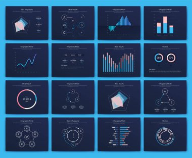İş broşürleri için modern bilgi vektör unsurları. Web sitesinde, şirket broşürlerinde, reklamlarda ve pazarlamada kullanın. Pasta grafikleri, çizgi grafikleri, çubuk grafikleri ve zaman çizgileri.