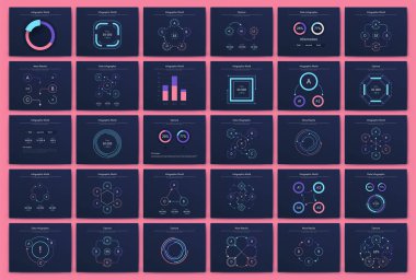 İş broşürleri için modern bilgi vektör unsurları. Web sitesinde, şirket broşürlerinde, reklamlarda ve pazarlamada kullanın. Pasta grafikleri, çizgi grafikleri, çubuk grafikleri ve zaman çizgileri.