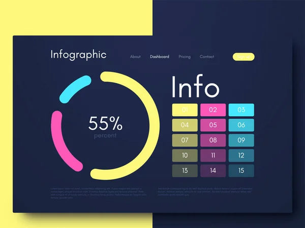 Modern infografikus vektorelemek üzleti prospektusokhoz. Használat a honlapon, vállalati brosúrában, reklámban és marketingben. Pitediagramok, vonaldiagramok — Stock Vector