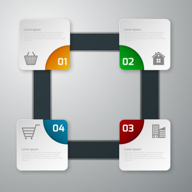 Vektör çizim infographics dört kağıt Meydanı ile yuvarlak 