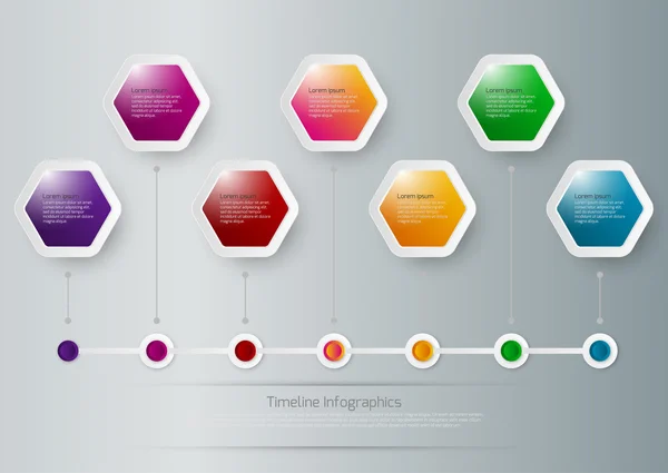 Vektorillustration einer Zeitachse Infografik Sechsecke — Stockvektor