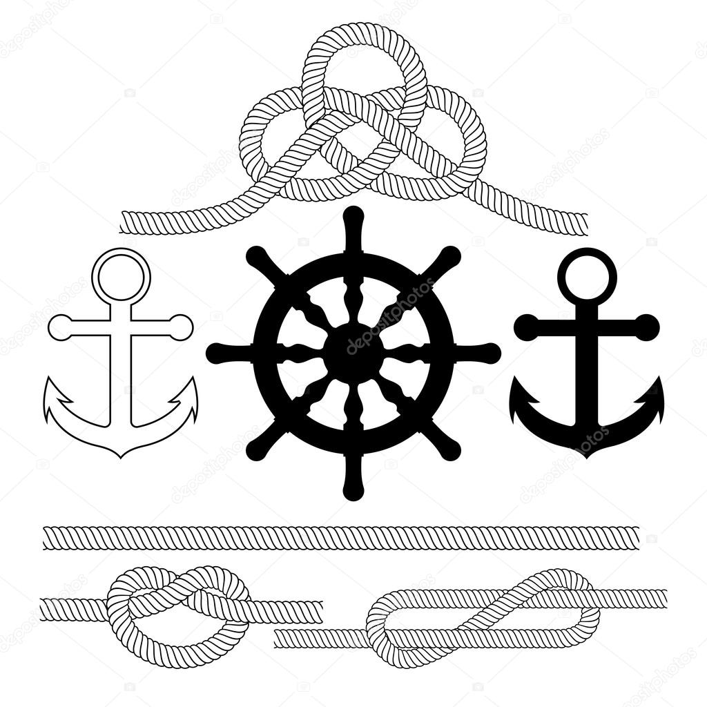 Vector illustration on the theme of the sea . Anchor, steering w