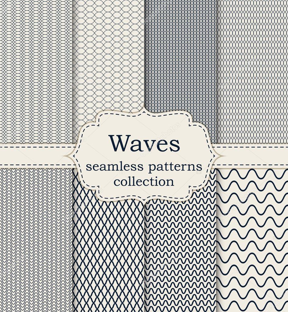 Vector illustration set of seamless patterns waves