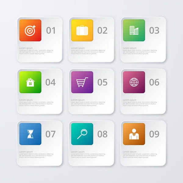 Векторная иллюстрация девяти вариантов инфографики — стоковый вектор