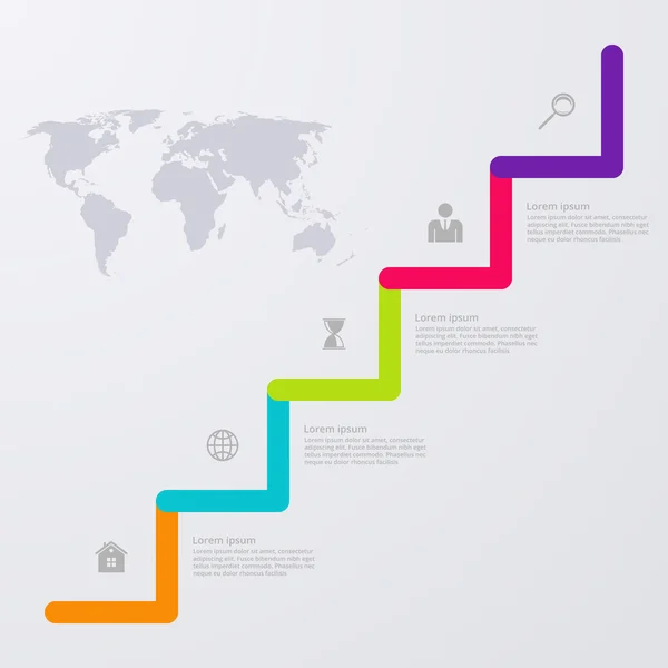 Infográfico de ilustração vetorial cinco opções com mapa do mundo —  Vetores de Stock