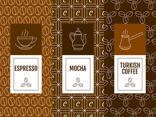 Ensemble vectoriel d'éléments de design et d'icônes dans un style linéaire tendance pour le café. Espresso, moka, café turc — Image vectorielle