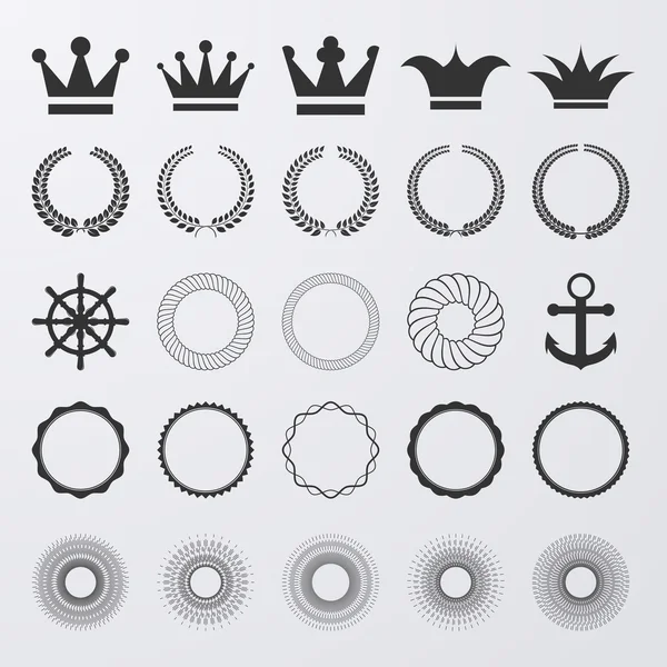 Vector illustration of a set of elements. Crown, crowns, rays — Stock Vector