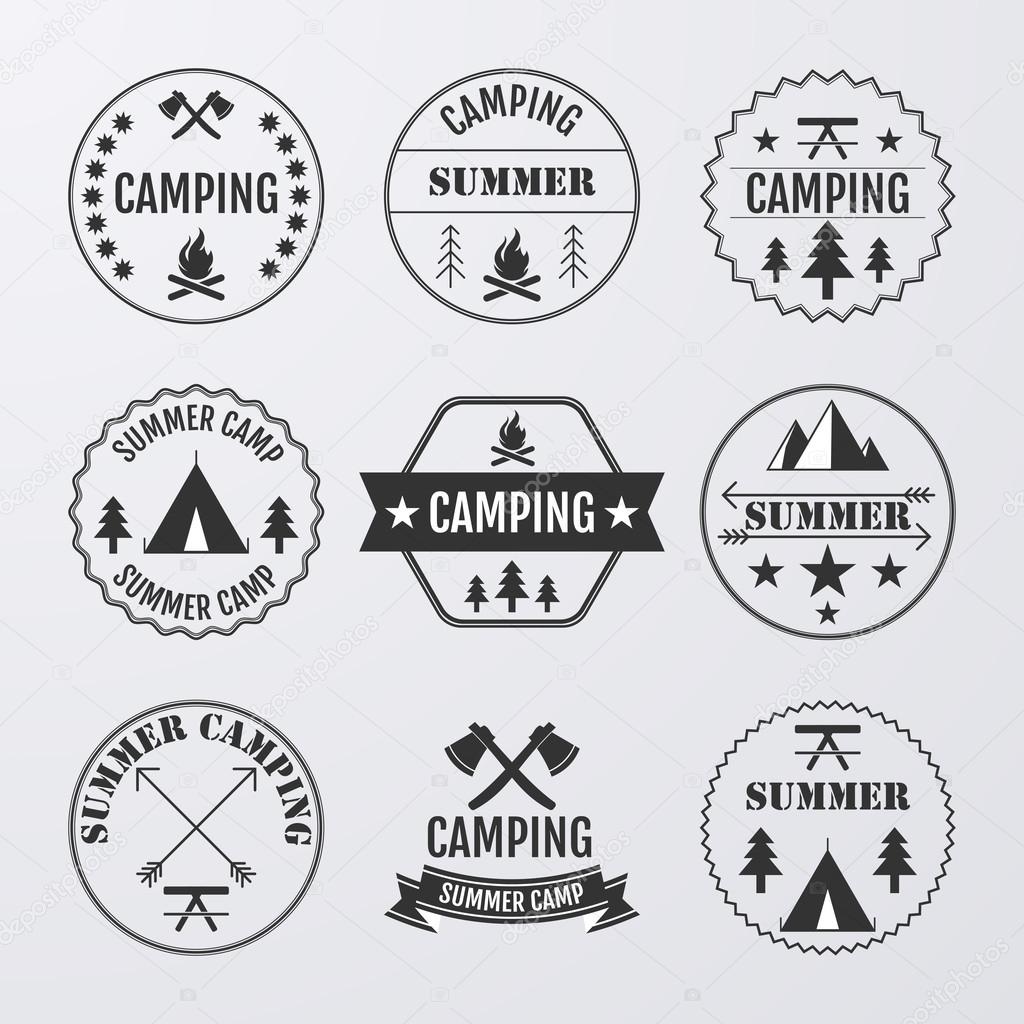 Vector illustration set of logos on the theme of camping.