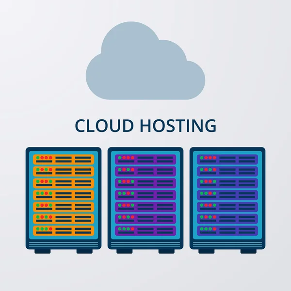 Illustrazione vettoriale di un design piatto del cloud hosting — Vettoriale Stock