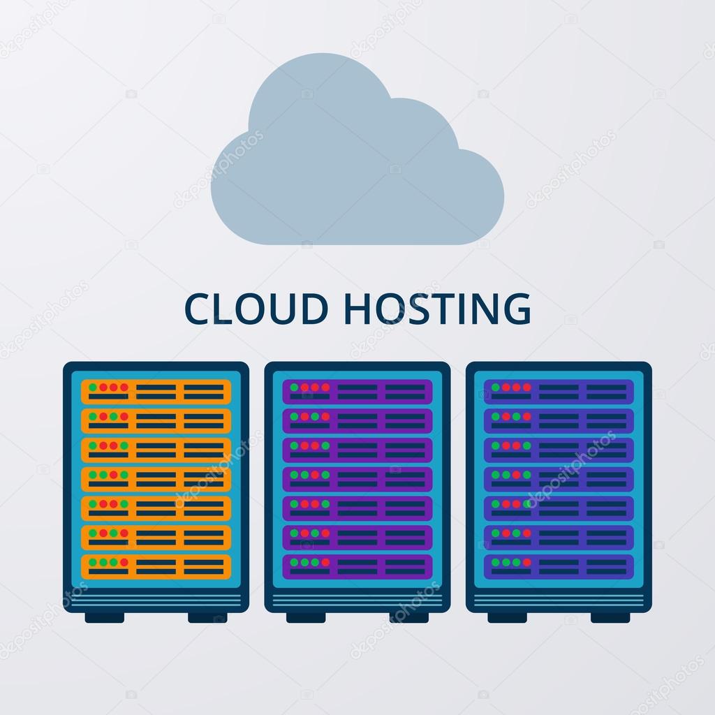 Vector illustration of a flat design of cloud hosting