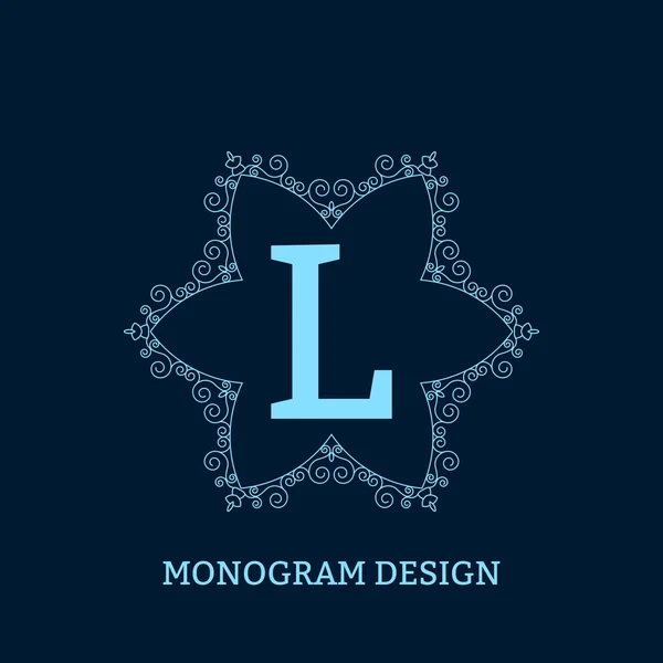 Ilustración vectorial del monograma azul lineal . — Vector de stock