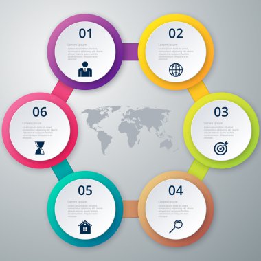 Bir daire altı infographics vektör çizim
