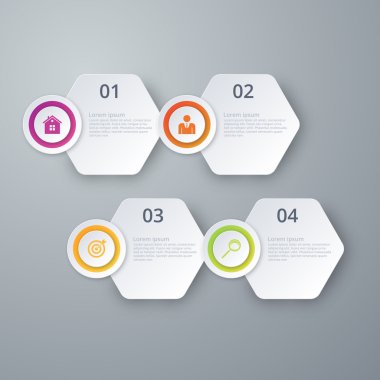 Vektör çizim infographics dört seçenekleri altıgenler
