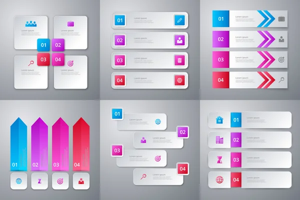 Illustration vectorielle infographie. Ensemble de six modèles colorés — Image vectorielle