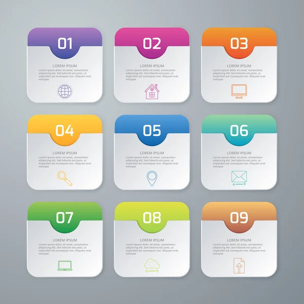 Vektör çizim dokuz infographics kareler