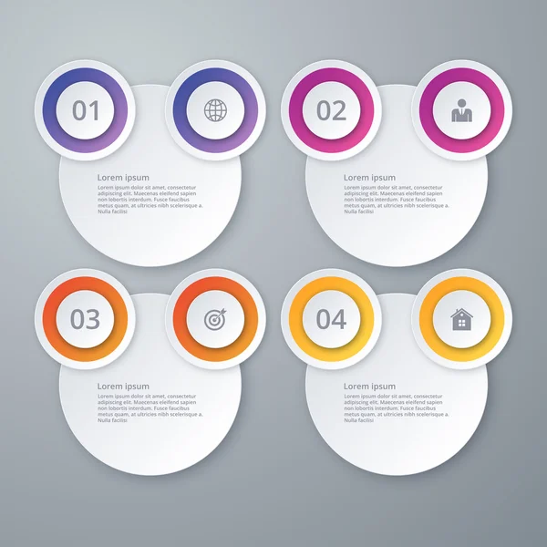 Infografías de ilustración vectorial cuatro opciones de círculos — Vector de stock