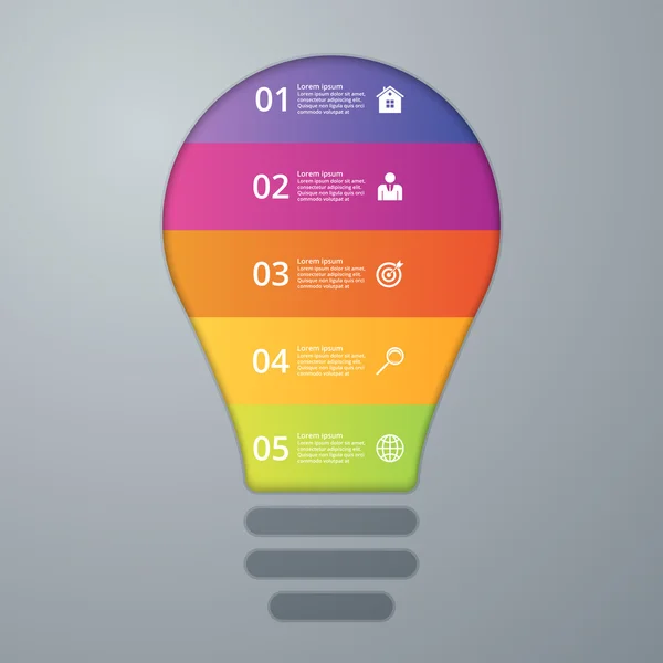 Vektorové ilustrace infografiky lampa pět možností — Stockový vektor