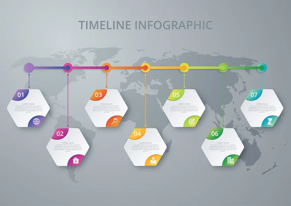 Vektor illustration infographics tidslinje av hexagoner — Stock vektor