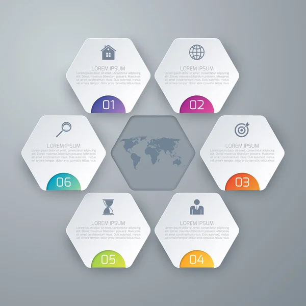 Stock options infographics six hexagons — Stock Vector