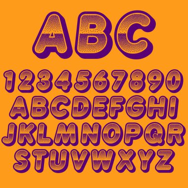 Stock Vector font pointillism. Letters and Numbers clipart