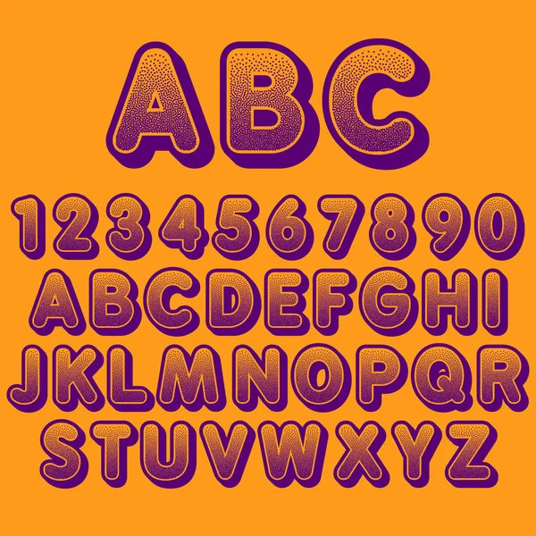 Stock Vector font puntillismo. Letras y Números — Archivo Imágenes Vectoriales