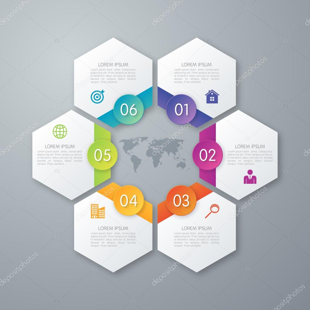 Stock options infographics six hexagons