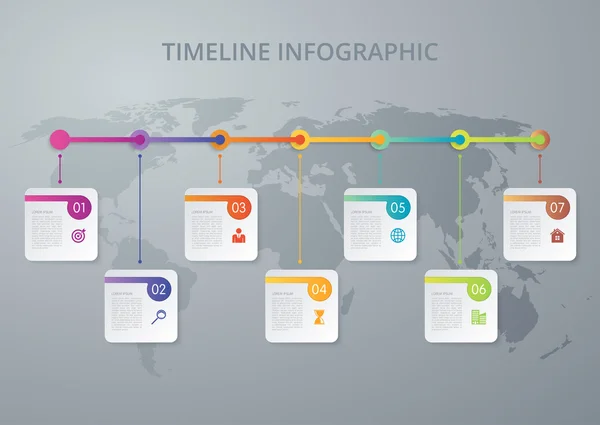 Vector ilustración infografías línea de tiempo siete opciones . — Vector de stock