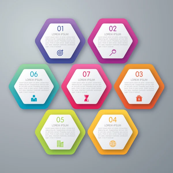 Vector illustration infographics seven hexagons — Stock Vector