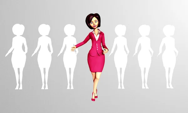 Уверенная 3D Digital Businesswoman Standing out of the Crowd — стоковое фото