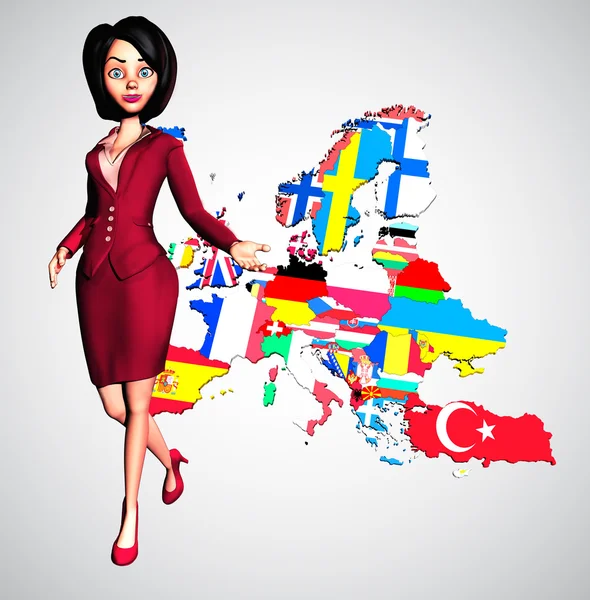 Dynamic 3D Businesswoman Welcomes to Europe — Stock Photo, Image