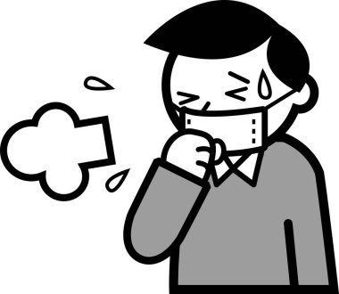 Maskeli bir adam öksürüyor.