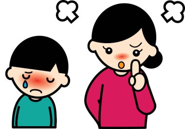 Kızgın bir anne ve ağlayan oğlu. 