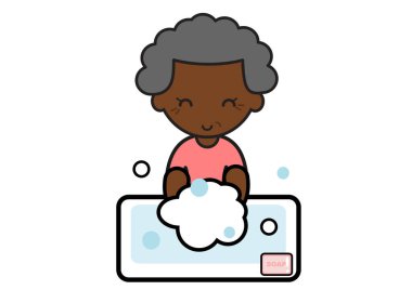 Yaşlı siyah bir adam ellerini yıkıyor.