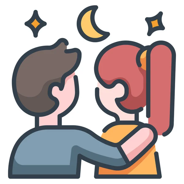 Lover Couple Romantic Night Stargazing Love Sky Icon Love Story — Stock Vector