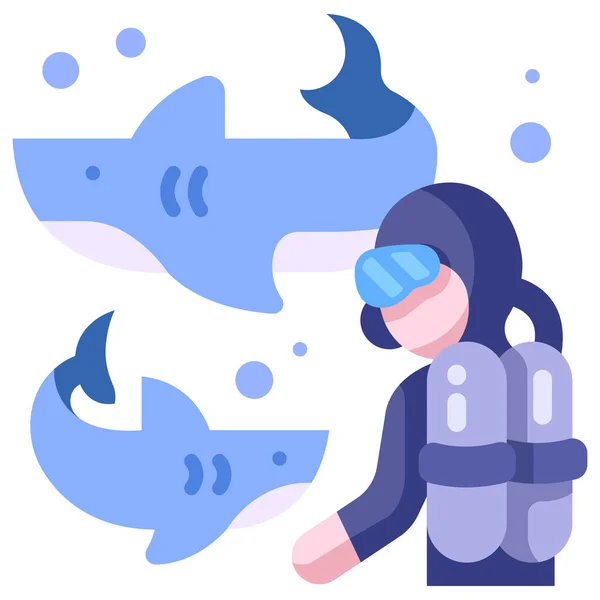 Wasser Schwimmen Hai Tauchen Unterwasser Ozean Sea Icon Adventure Activities — Stockvektor