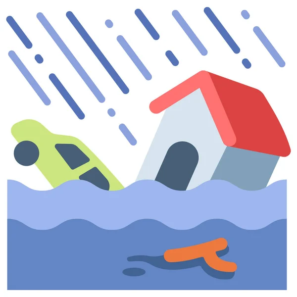 Hurikán Povodeň Poškození Katastrofa Dům Počasí Vodní Ikona Počasí Katastrofy — Stockový vektor
